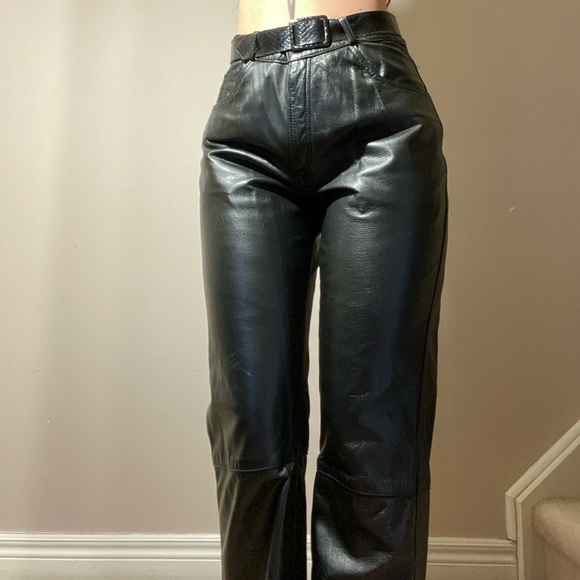Vintage Genuine Leather High Rise Straight Leg Leather Pants - Picture 3 of 6